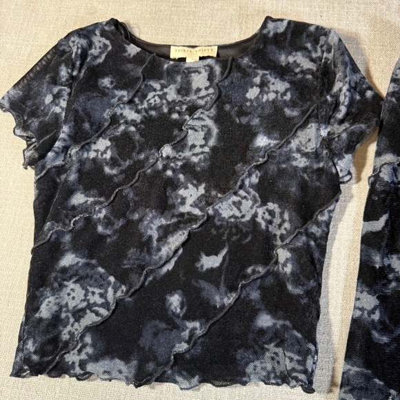 Thirty Thirty 2 Piece Set Mesh Floral Maxi Skirt Crop Top S Black Blue - Picture 3 of 8